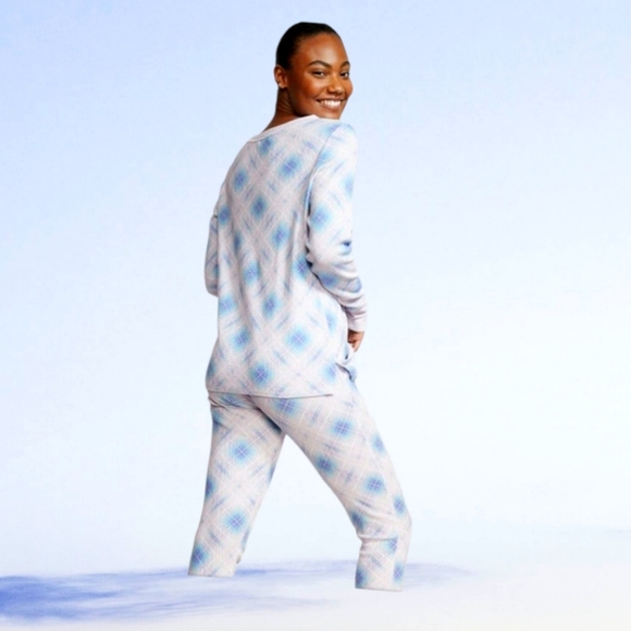 NWT Victoria Secret Blue Plaid Thermal Long PJ Sz XL - Picture 2 of 7